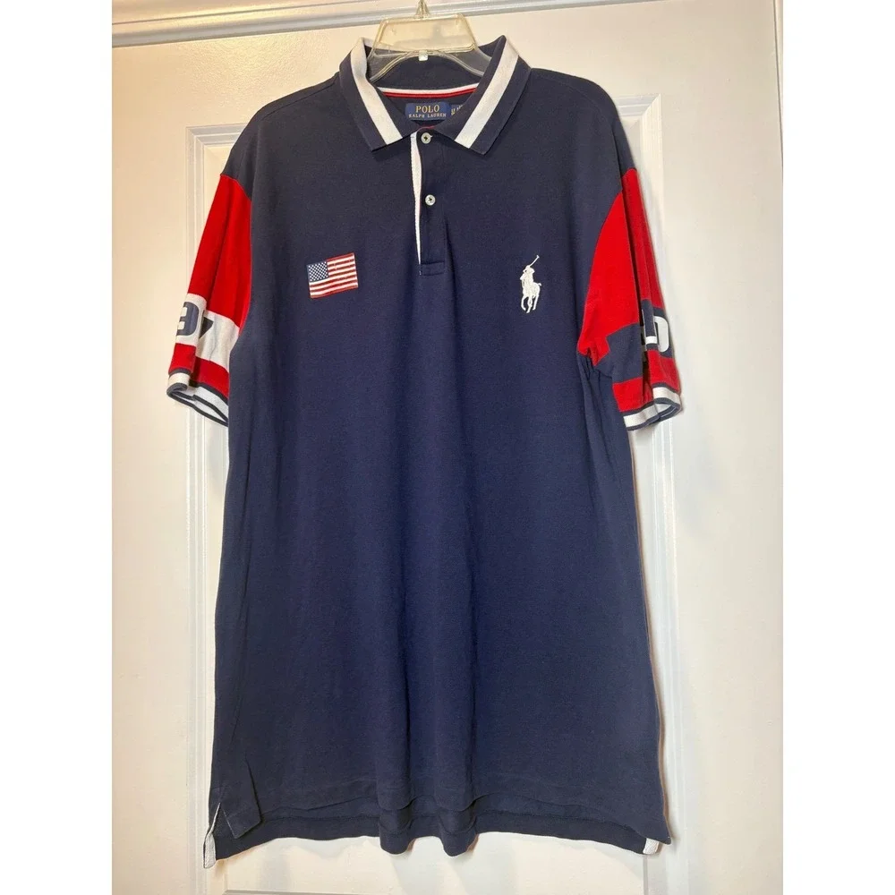 Polo Ralph Lauren Big Pony USA Flag Polo‎ Shirt Mens Large Tall LT
